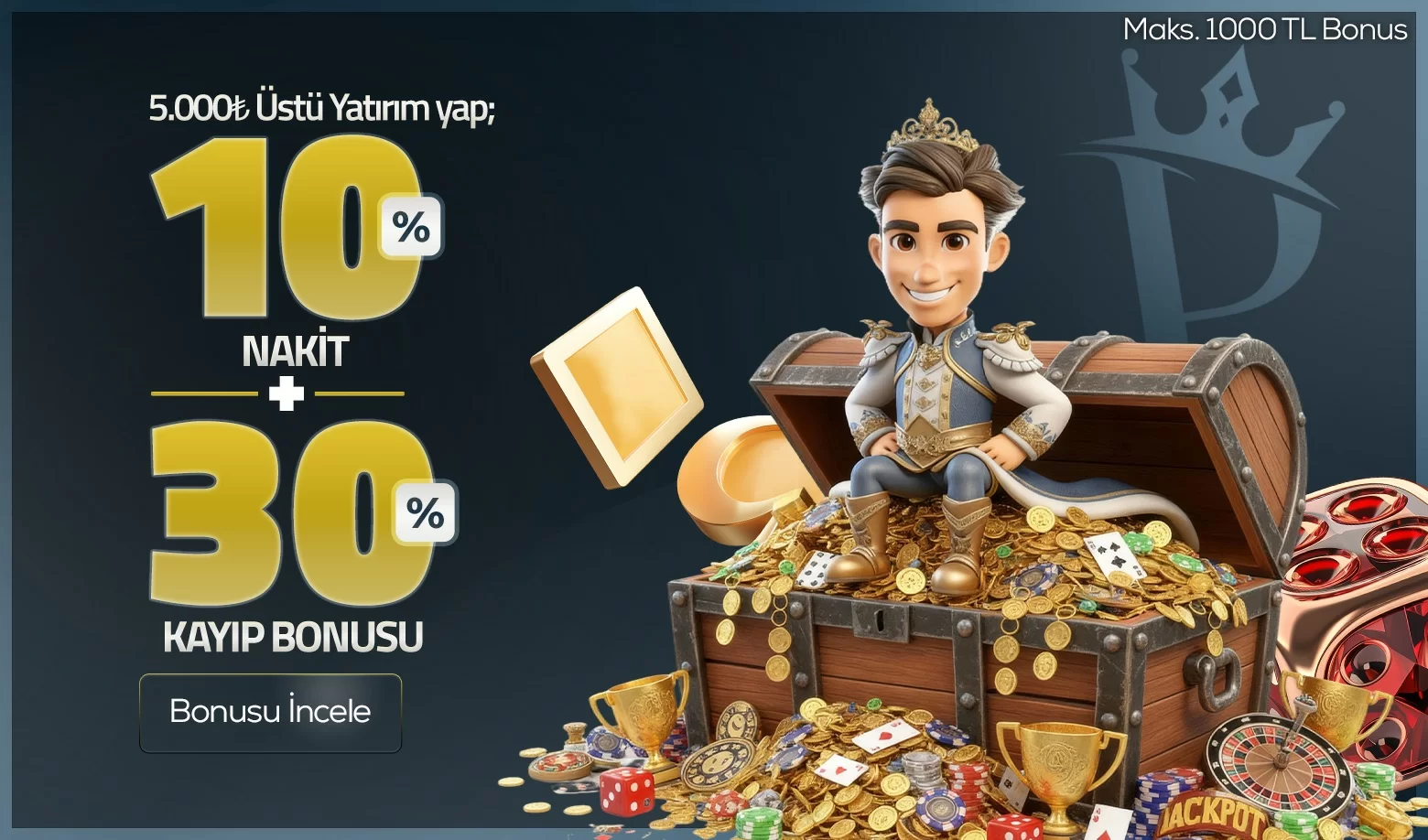 5.000₺ Üstü %10 Nakit + %30 Kayıp Bonusu